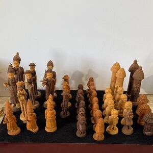 Vintage 1920s Hand Carved African Chess Pieces Tribal Nigerian Handcrafted
